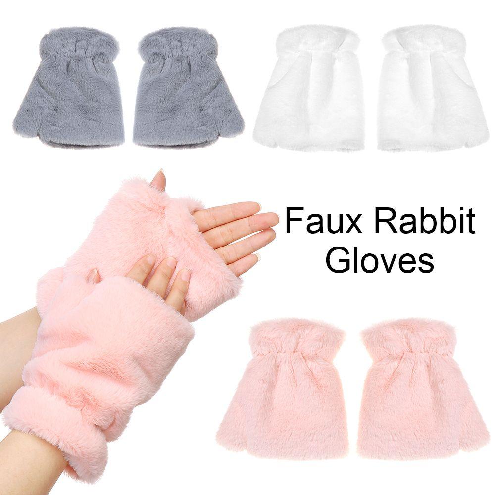 Găng Tay Giả Lông Thỏ Dày Mềm Mại Giữ Ấm Mùa Đông