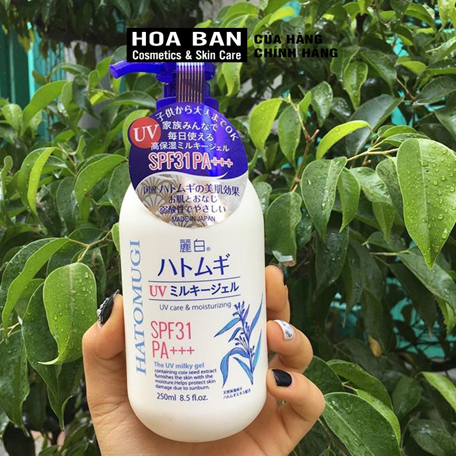 Sữa Dưỡng Thể Chống Nắng Reihaku Hatomugi SPF31 PA+++ UV Care &amp; Moisturizing Milky Gel 250ml