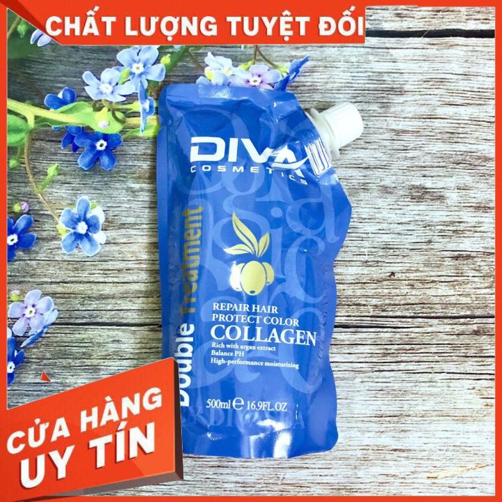 [CHÍNH HÃNG]  kem hấp dầu ,kem ủ tóc Phục Hồi tóc Hư tổn DIVA COLLAGEN SIÊU MƯỢT 500m  (dạng bịch màu xanh)  hàng loại 1