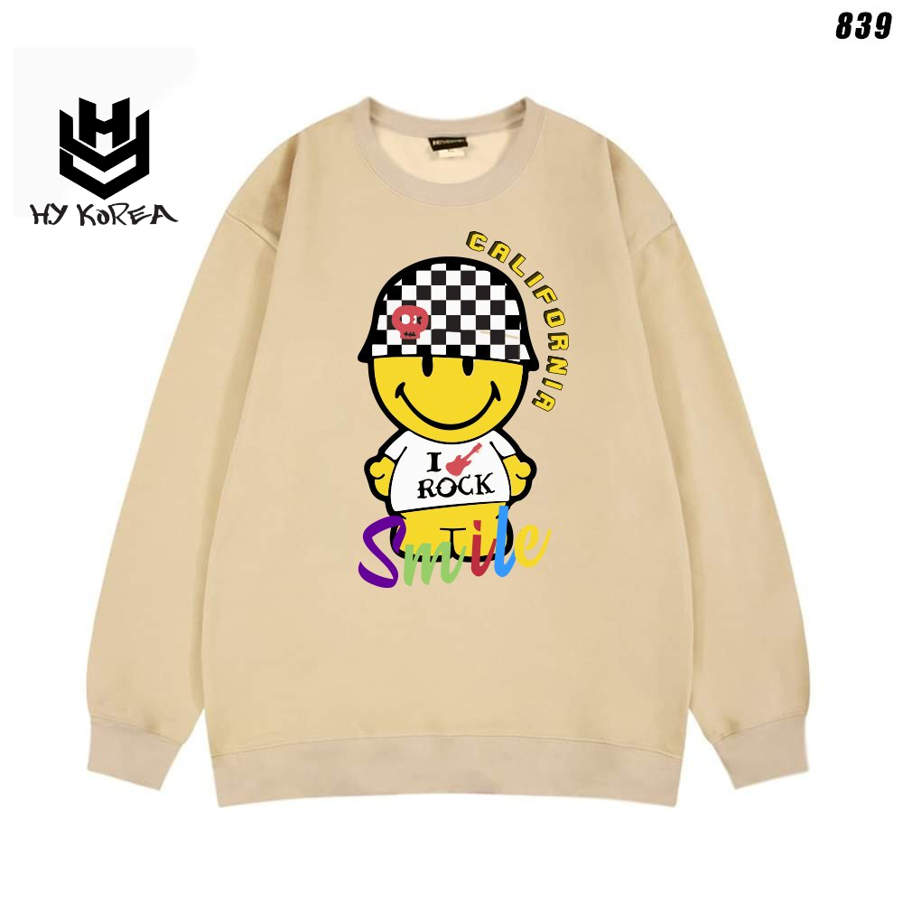 Áo khoác Sweater nam nữ nỉ bông Mặt cười mũ caro 839 HY KOREA