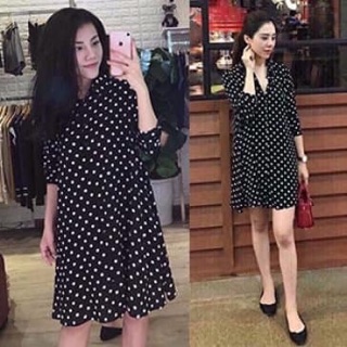 Váy sơ mi hoạ tiết chấm bi