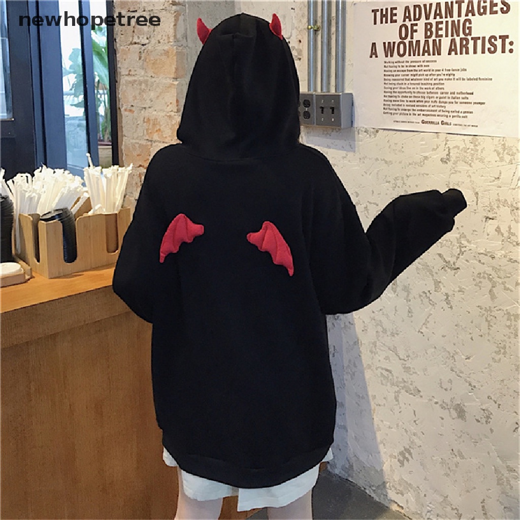 Ntvn Áo Hoodie Có Túi Hình Cánh Quỷ Nhỏ Phong Cách Gothic Cho Nữ
