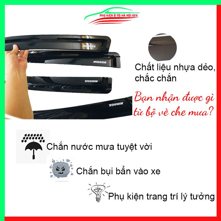 Vè che mưa cho xe ô tô Mirage vè đen bảo vệ trang trí xe