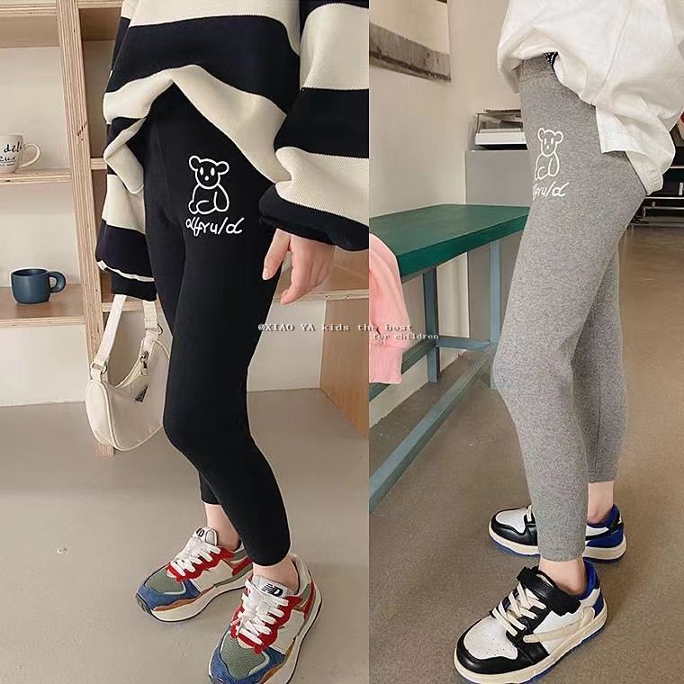 Quần legging dài MNGRL in họa tiết hoạt hình màu trơn thời trang Hàn Quốc cho bé gái