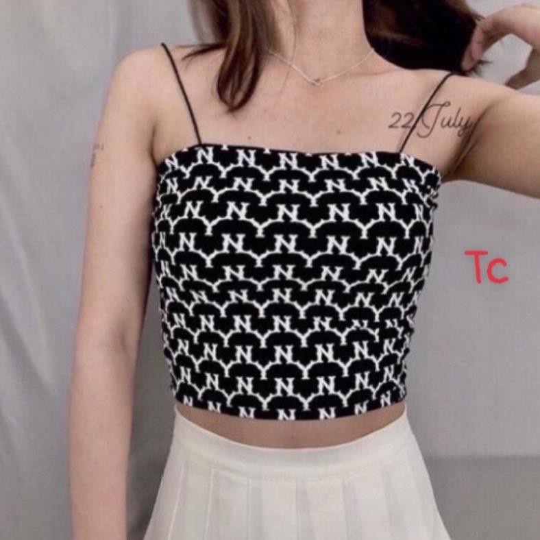 SALE thanh lý kho Áo 2 Dây Bún YN ,Áo Croptop Nữ Chất Borip In Chữ 2 Màu B028