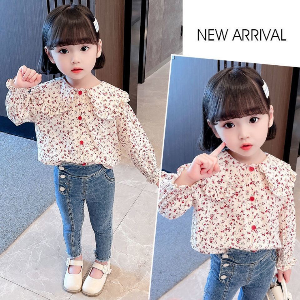 Áo Sơ Mi Cotton Cổ Búp Bê In Họa Tiết Hoa Nhí Xinh Xắn Thời Trang Phong Cách Hàn Quốc 2023 Cho Bé