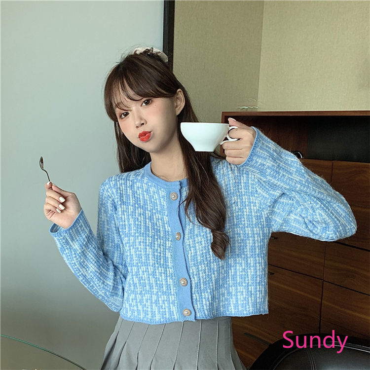 Áo Khoác Len Cardigan Tay Dài Dáng Rộng Phong Cách Hàn Quốc Cho Nữ