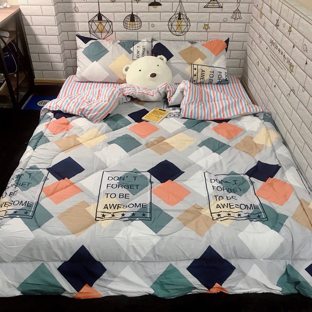 Bộ Ga Giường (Hình Thật) Chần Bông Ô Vuông Cotton M2*2M-M4*2M- M6*2M-M8*2M