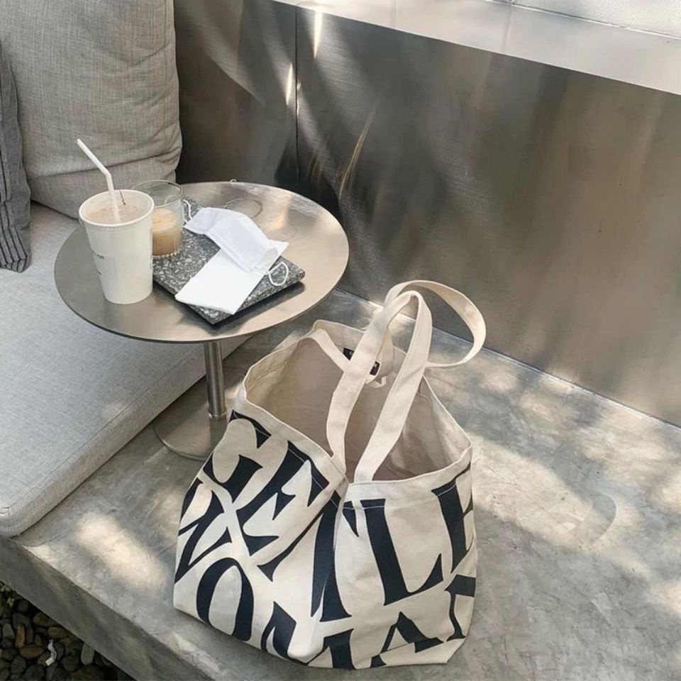 Túi Xách Canvas Cỡ Lớn In Chữ Thời Trang Cho Học Sinh