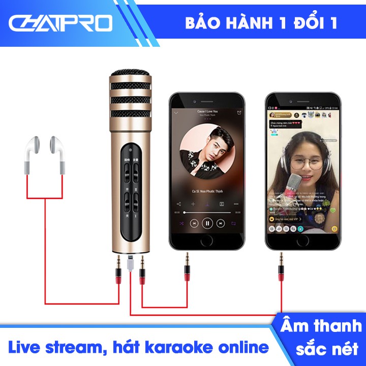 Bộ micro live stream, thu âm, hát karaoke cho điện thoại C6 - âm thanh tuyệt hảo