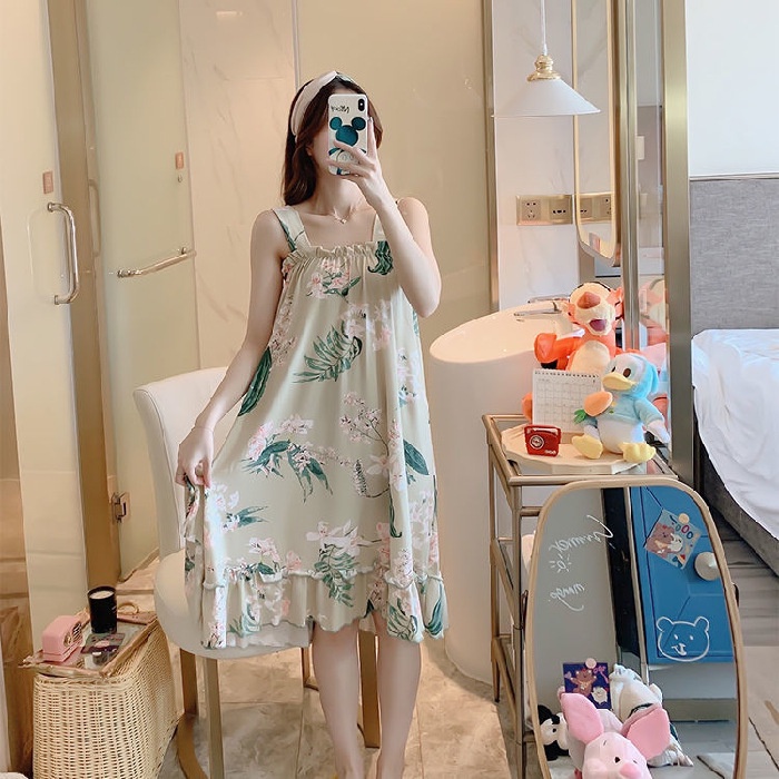 Váy ngủ 2 dây thun sữa mêm mại form rộng rãi từ 40-90kg [VN08]