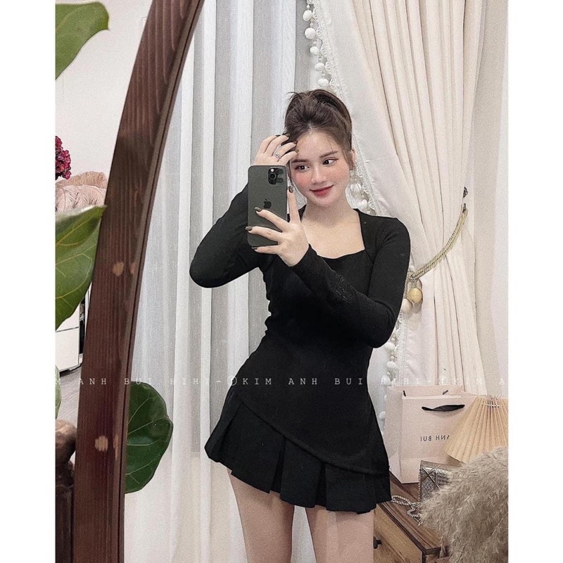 [CÓ ẢNH THẬT + VIDEO TỰ QUAY ] Áo Dài Tay Cổ Vuông From Ôm Chất Len Tăm Tay Thêu Hoa Hàng Đẹp Loại 1 | BigBuy360 - bigbuy360.vn