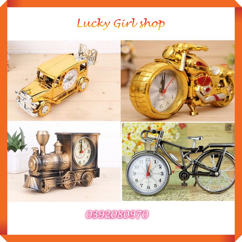 Đồng Hồ Để Bàn Báo Thức Mô Hình Xe Mô Tô, Xe Ô Tô Cổ, Xe Đạp Thiết Kế Tính Xảo - Lucky Girl shop