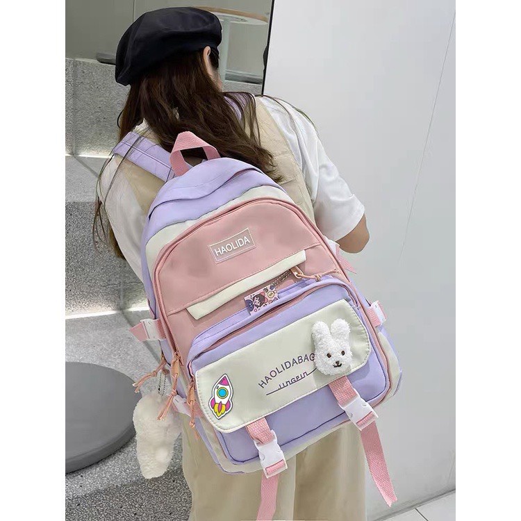Balo Quảng Châu Haolida Phối Màu Pastel Chất Vải Chống Thấm 2810 Shop Cặp Nữ Đi Học