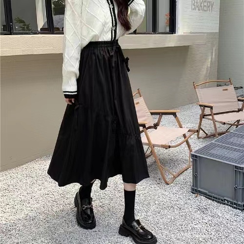 Chân Váy Dài Qua Gối Thắt Nơ Eo Phong Cách Retro Dành Cho Nữ