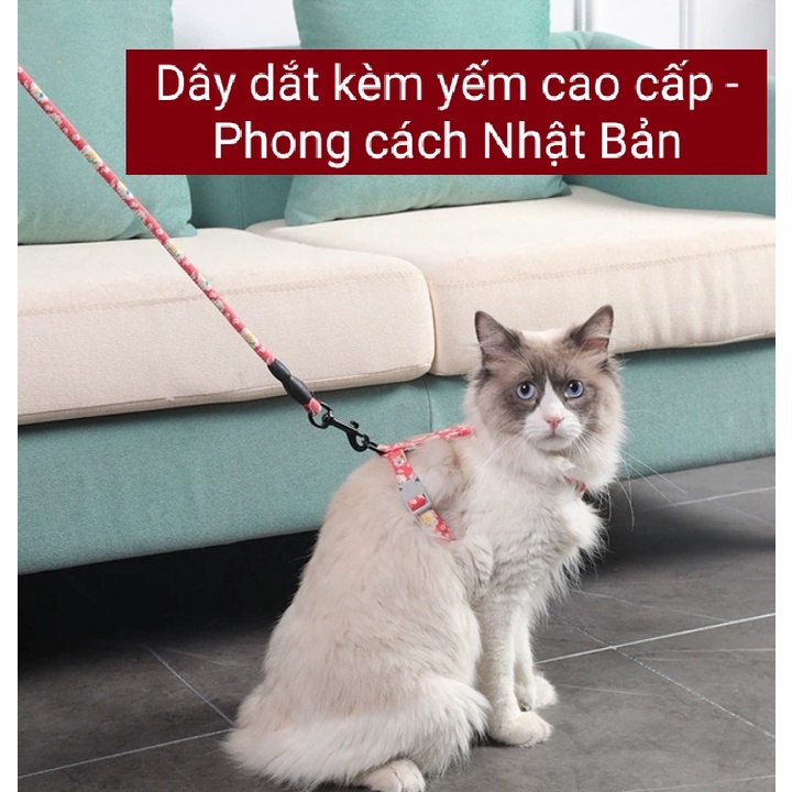 Dây Dắt Mèo Đi Dạo, Dây Dắt Mèo Dạng Yếm - Họa Tiết Nhật Bản 4 màu Chanh Sả