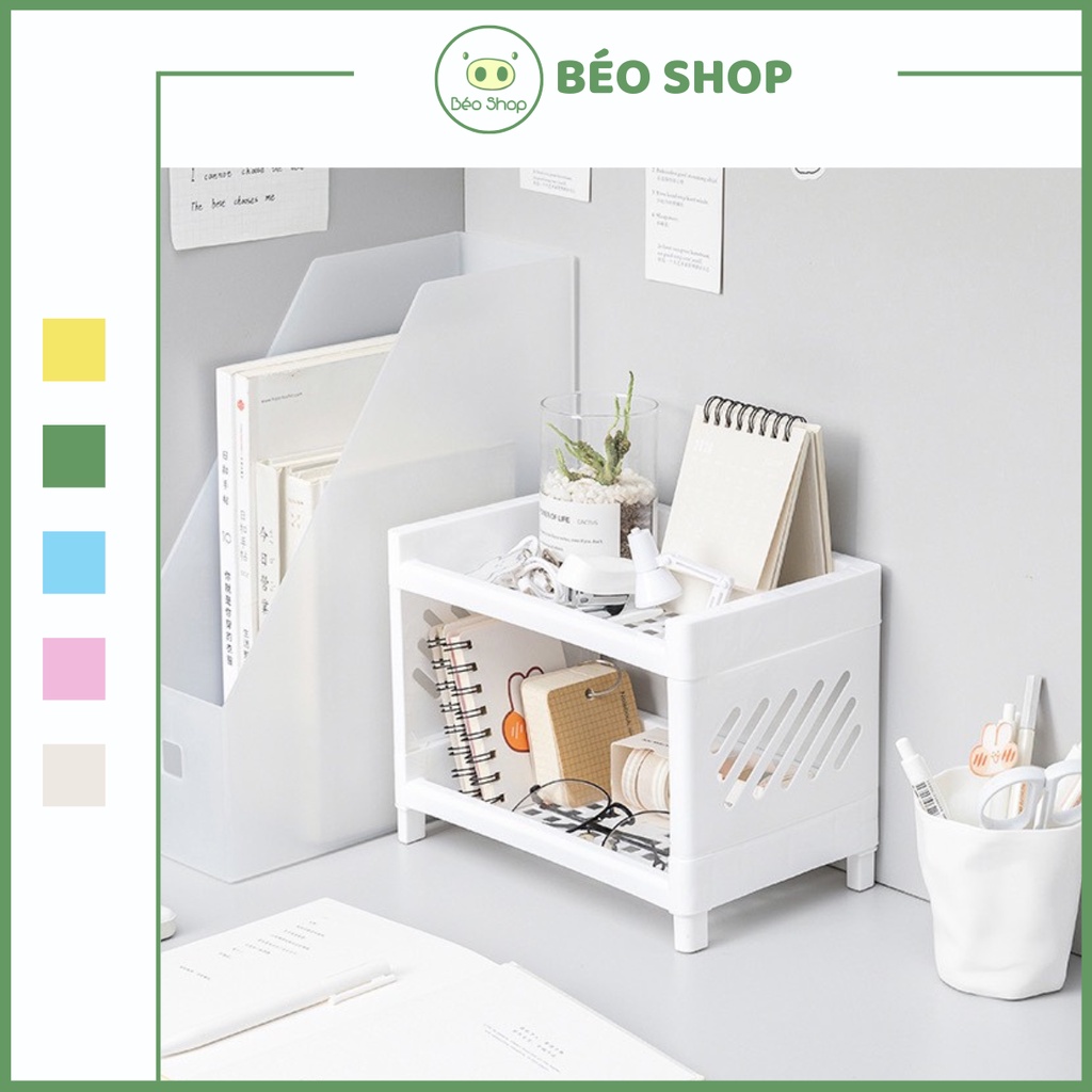 Kệ để bàn bằng nhựa mini Béo shop , giá để đồ 2 tầng decor bàn học , đựng đồ nhà tắm đa năng xinh xắn