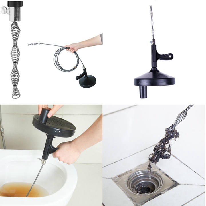 Cây thông tắc bồn cầu free ship Dụng cụ thông cống lò xo dài 5M loại tốt, hiệu quả hơn lọ thả bồn cầu, tiện lợi