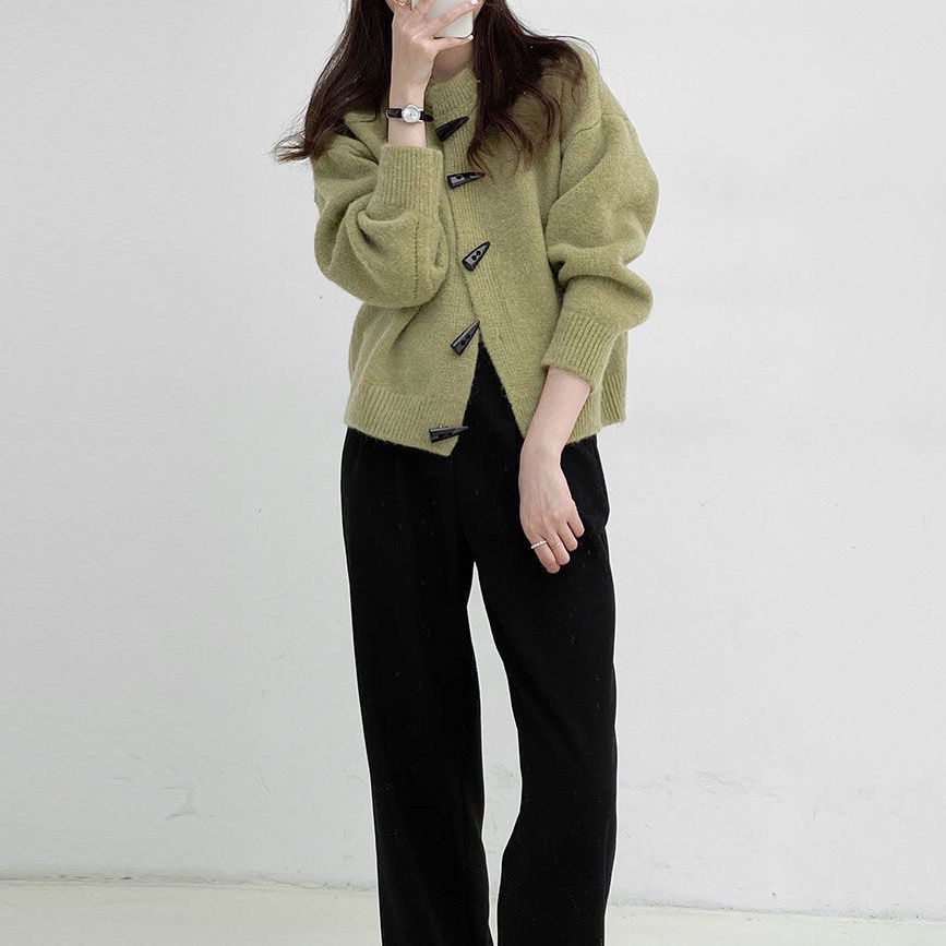 Áo khoác cardigan dệt kim phối nút sừng thời trang Hàn Quốc