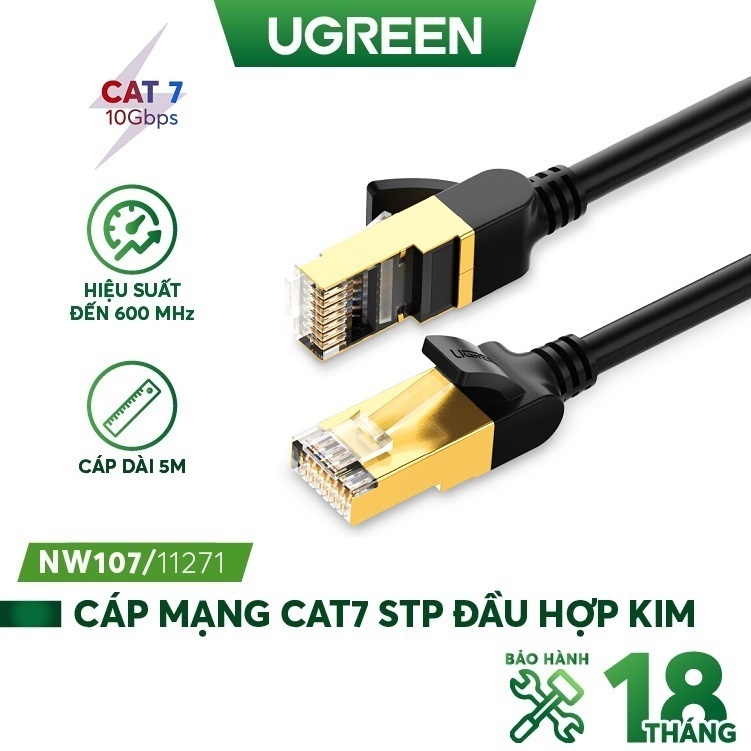 Dây mạng Cat 7 STP đúc sẵn 2 đầu bọc hợp kim dạng tròn, dài từ 0.5-10m Ugreen NW107 - Hàng phân phối chính hãng