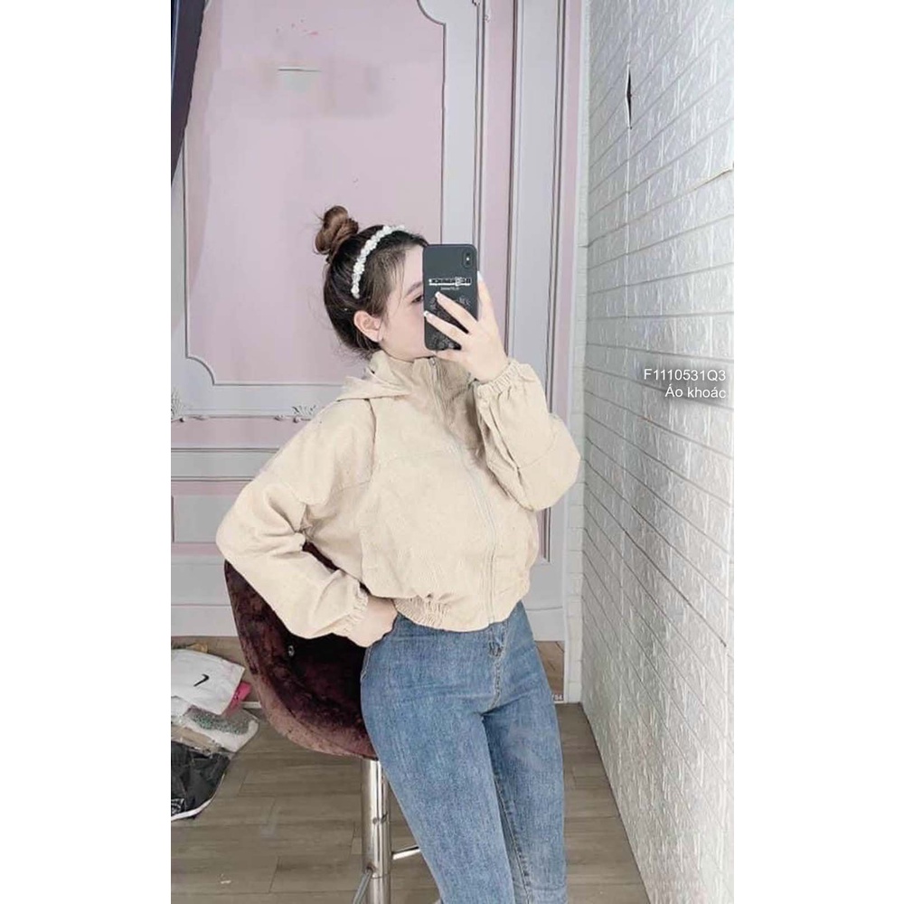 Áo khoác nhung tăm có nón kéo khóa tay dài bo thời trang!