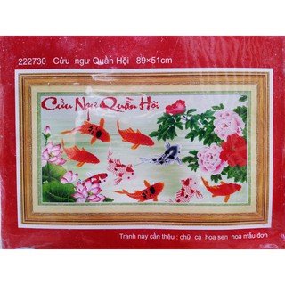 Tranh thêu chữ thập cửu ngư quần hội 222730