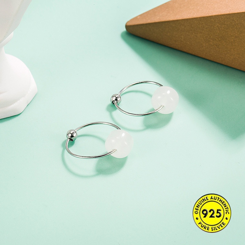 Bông Tai Mạ Bạc 925 Đính Ngọc Bích Thời Trang Cho Nữ