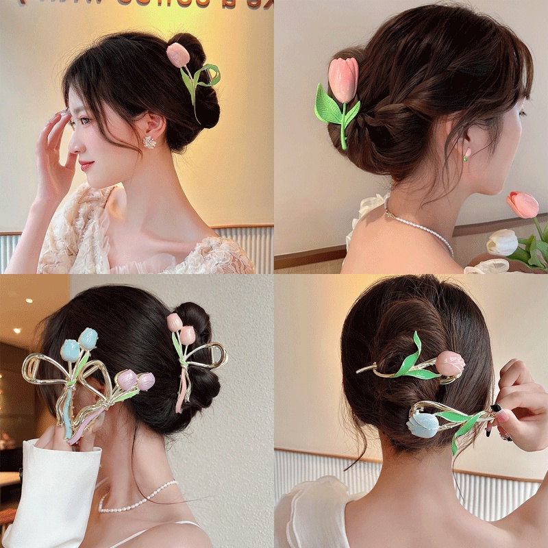 Kẹp Tóc Hình Hoa Tulip Bằng Kim Loại Thời Trang Cao Cấp Cho Nữ