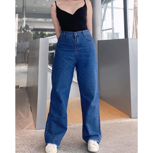 ( Quần BigSize 30-35) Quần Ống Suông Tua Lai Xanh Đậm, Không Co Giãn