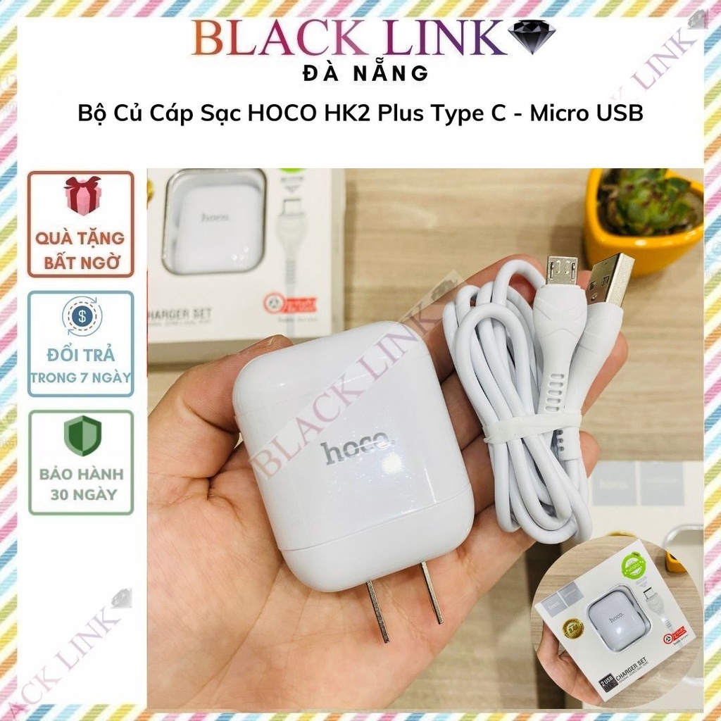 Bộ Củ Cáp Sạc HOCO HK2 2 Cổng USB Plus Type C - Micro USB Cốc Sạc Nhanh Pin Dự Phòng Tai Nghe Bluetooth Không Dây I2 F9