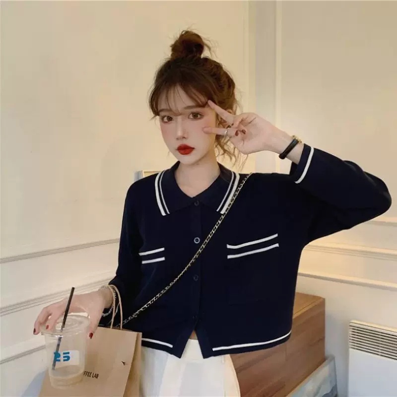 Áo khoác cardigan ZHELIHANGFEI dệt kim tay dài dáng rộng cổ bẻ thời trang trẻ trung cho nữ
