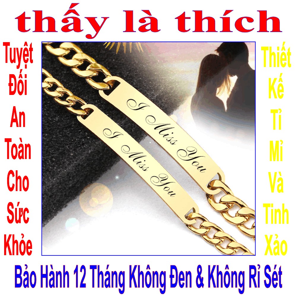 Lắc tay cặp đôi inox thấy là thích mạ vàng 24k khắc chữ I Miss You - Giá bán như trên là 1 cặp = 2 sợi như hình