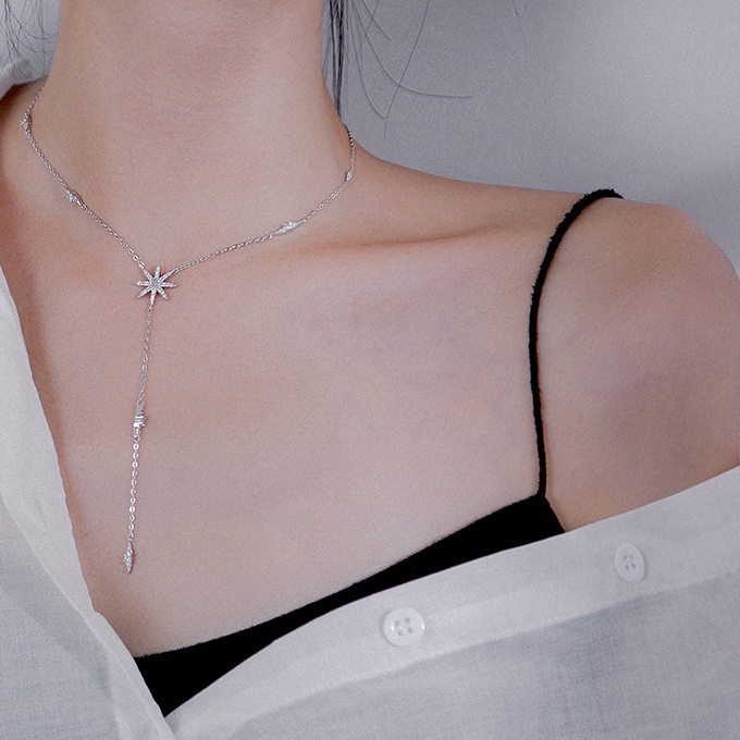 Dây chuyền Bạc ý 925 ngôi sao treo dài vòng cổ nữ