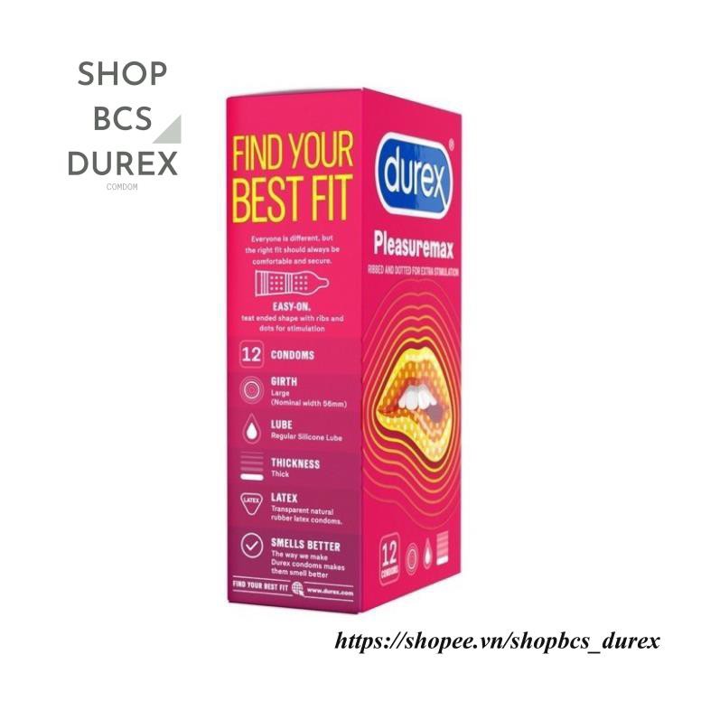 PHIÊN BẢN MỚI Bao cao su durex pleasuremax  chính hãng  thiết kế siêu mỏng có gân nhiều bôi trơn tăng khoái cảm hộp 12c