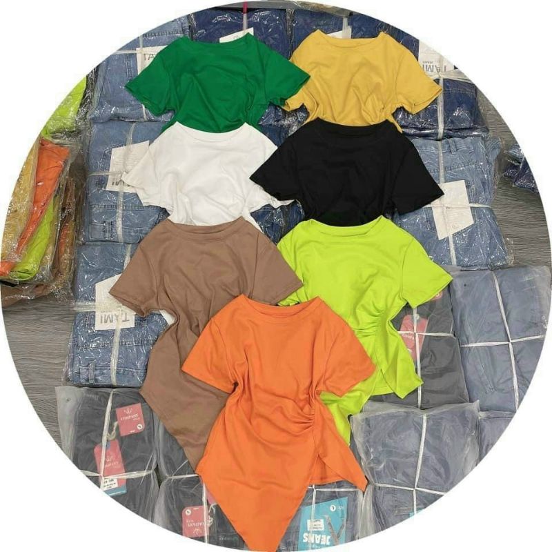 Áo thun Nhún eo tà xéo vạt nhọn xẻ 1 bên Cao cấp