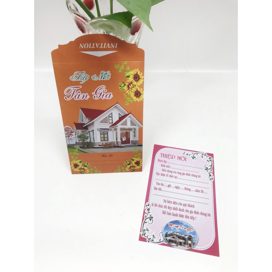 COMBO 10 thiệp mời tân gia đứng , thiêp 4 màu: xanh lá và tím đậm, in ofset 4 màu rõ nét, phong cách thiep hiện đại