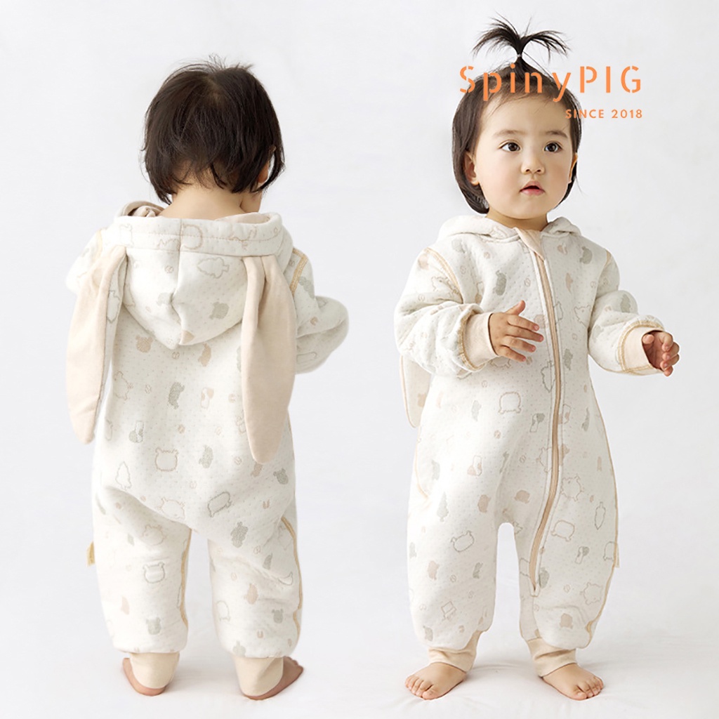 Quần áo sơ sinh 0-2 tuổi 100% cotton hữu cơ tự nhiên không chất tẩy nhuộm trần bông mũ tai thỏ cực kỳ ngộ nghĩnh