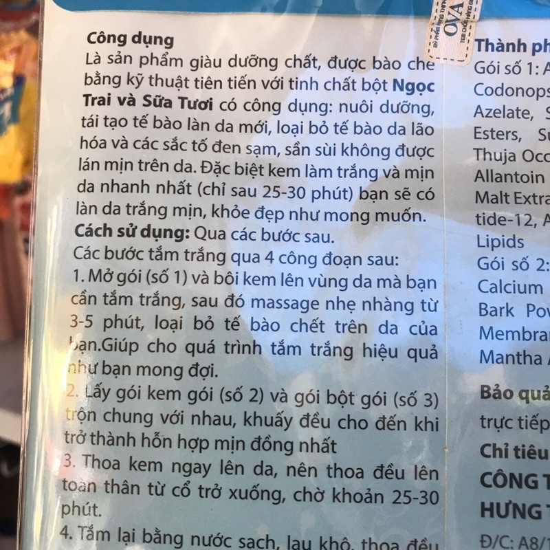kem &amp; Bột Tắm Trắng OVA 180g