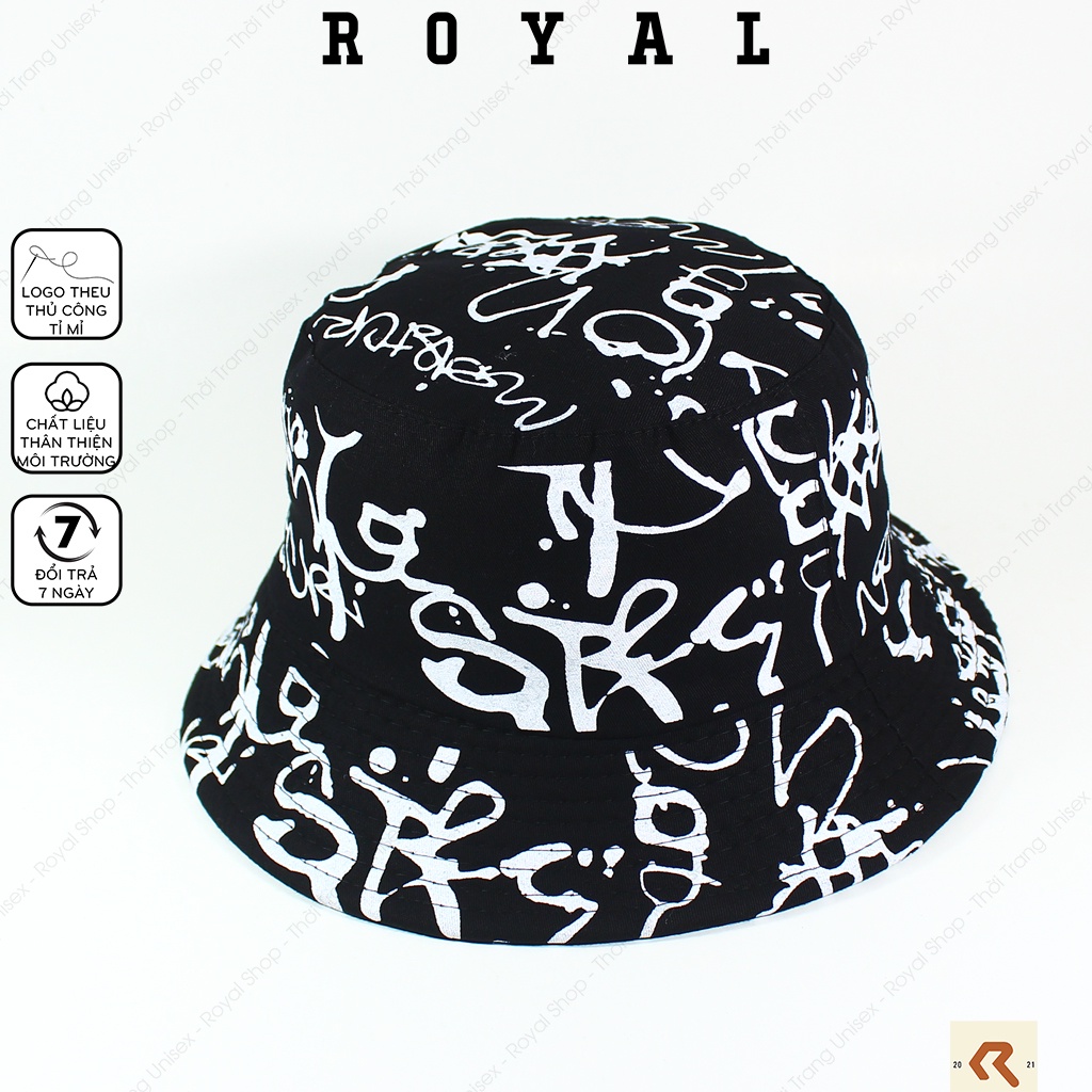 Mũ Bucket Nón Bucket Tai Bèo Nam Nữ Hàn Quốc Graffiti Hiphop Streetstyle Đen Vải Kaki Unisex - Royal Caps