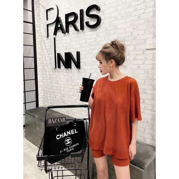Set Bộ Lửng Phông Trơn Tăm Gân Fom Rộng Short