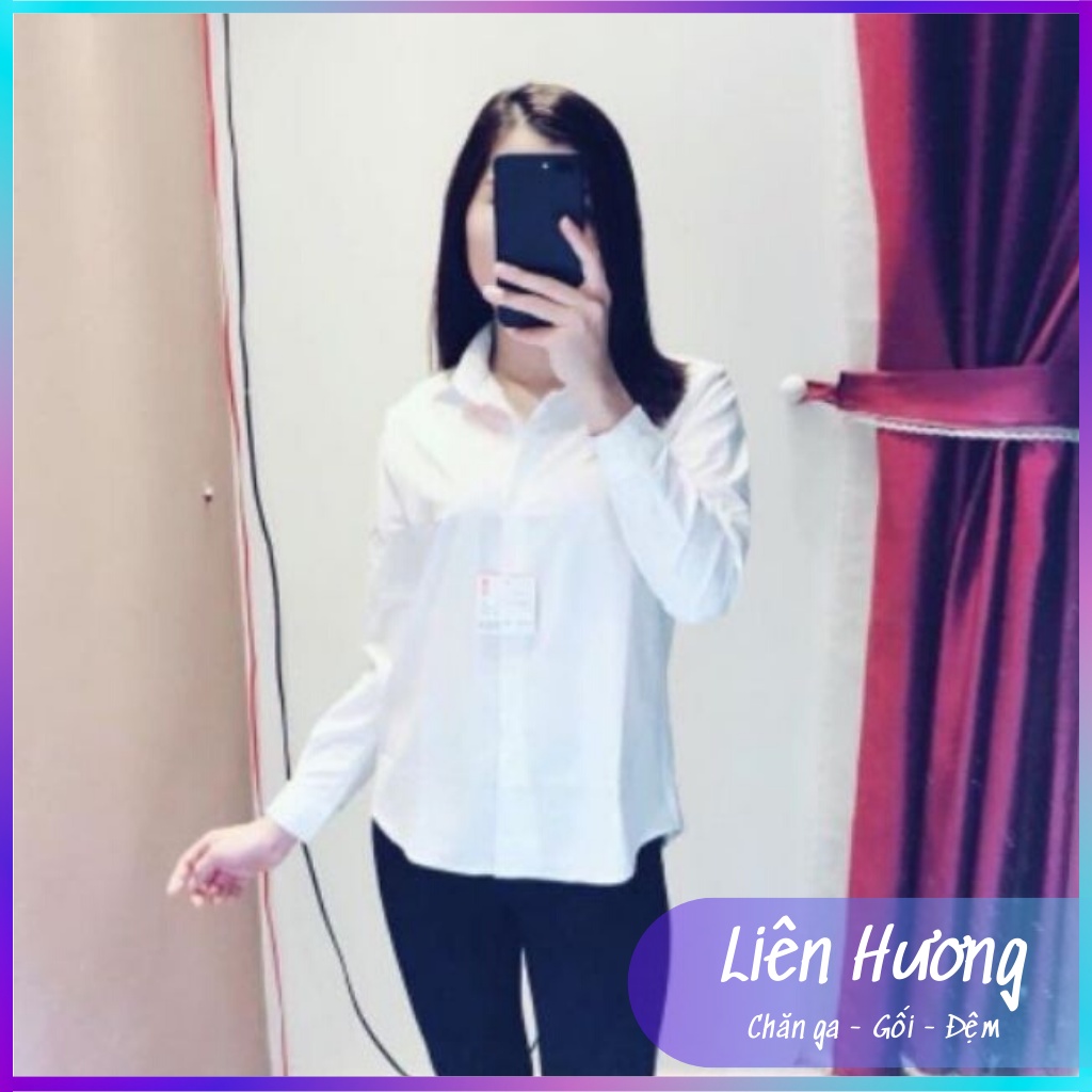 Áo Sơ Mi Nữ Trắng Công Sở, Dáng Suông (40-65kg), Giấu khuy áo. Chất vải dày dặn chống nhăn