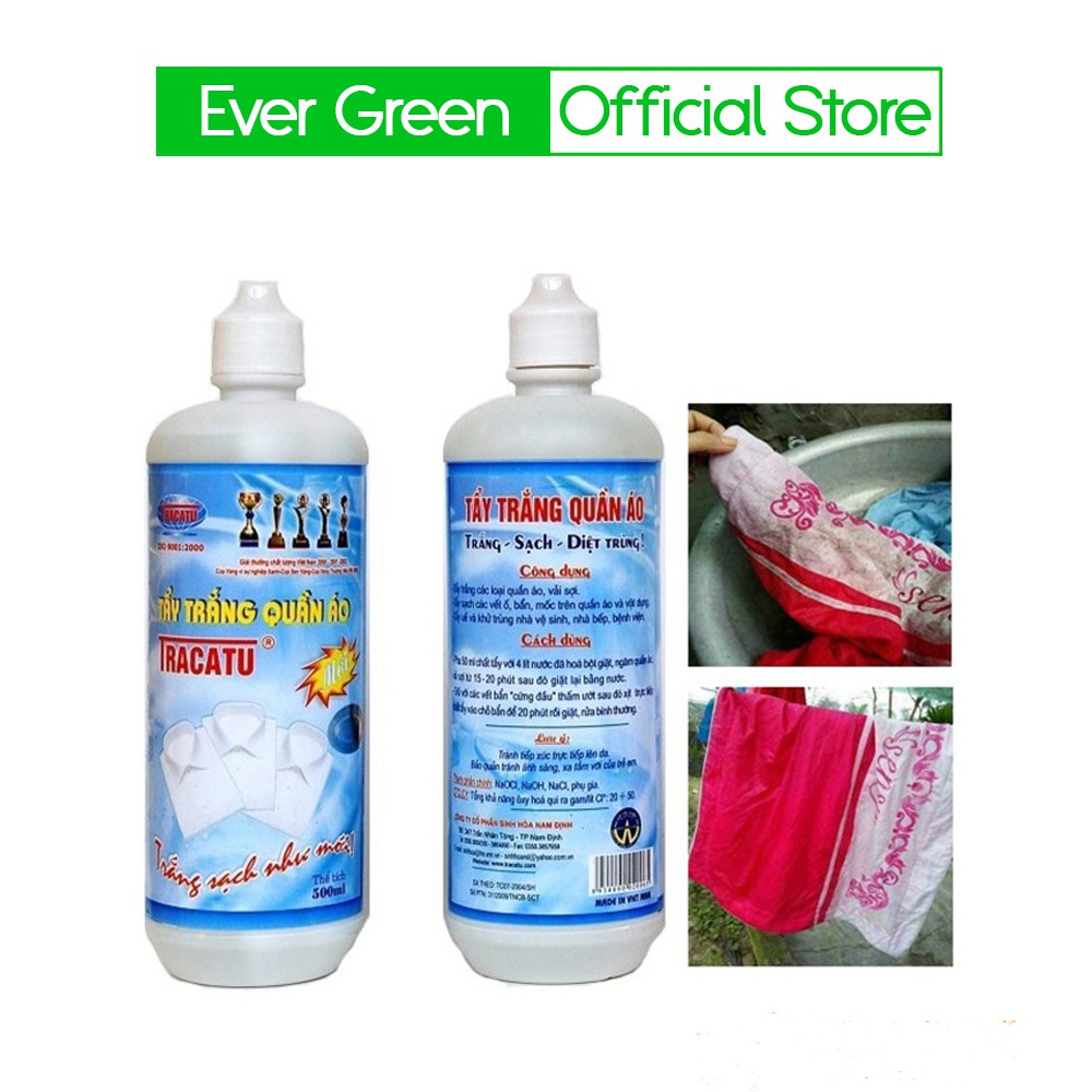 Thuốc tẩy mốc quần áo tracatu loại 500ml, thuốc tẩy trắng quần áo cao cấp EVERGREEN