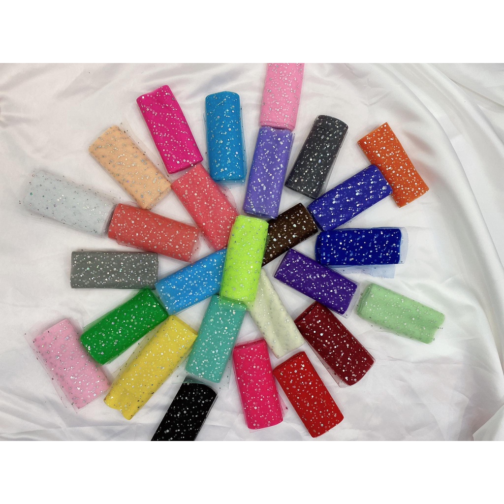 Cuộn vải ruy băng đính kim tuyến lấp lánh làm nơ, phụ kiện DIY, may đồ cho búp bê