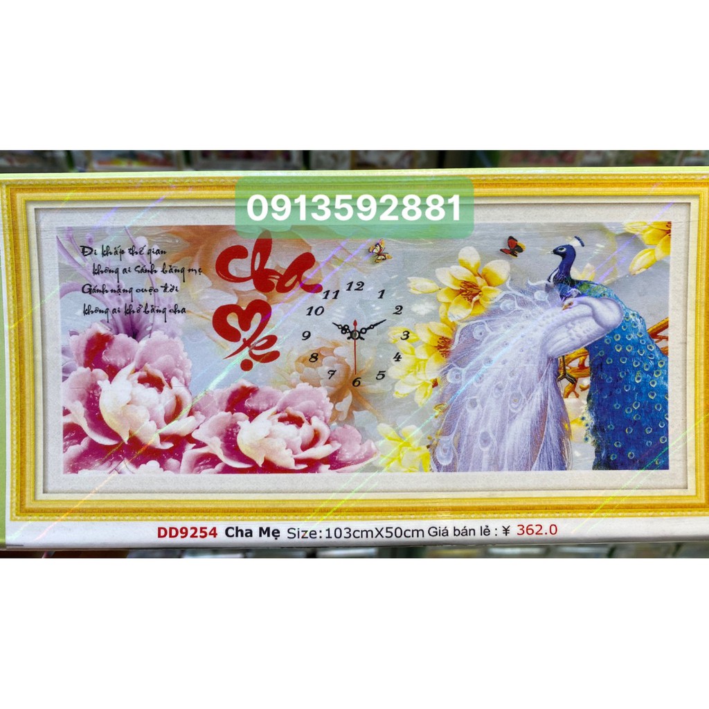 Tranh đính đá Đồng hồ cha mẹ   Dream valley mẫu mới D9254  103X50cm  (chưa đính)