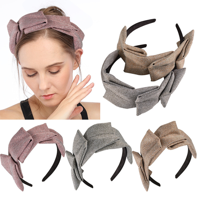 Băng đô cài tóc Haimeikang bằng vải dày kẻ sọc thời trang mùa đông cho nữ