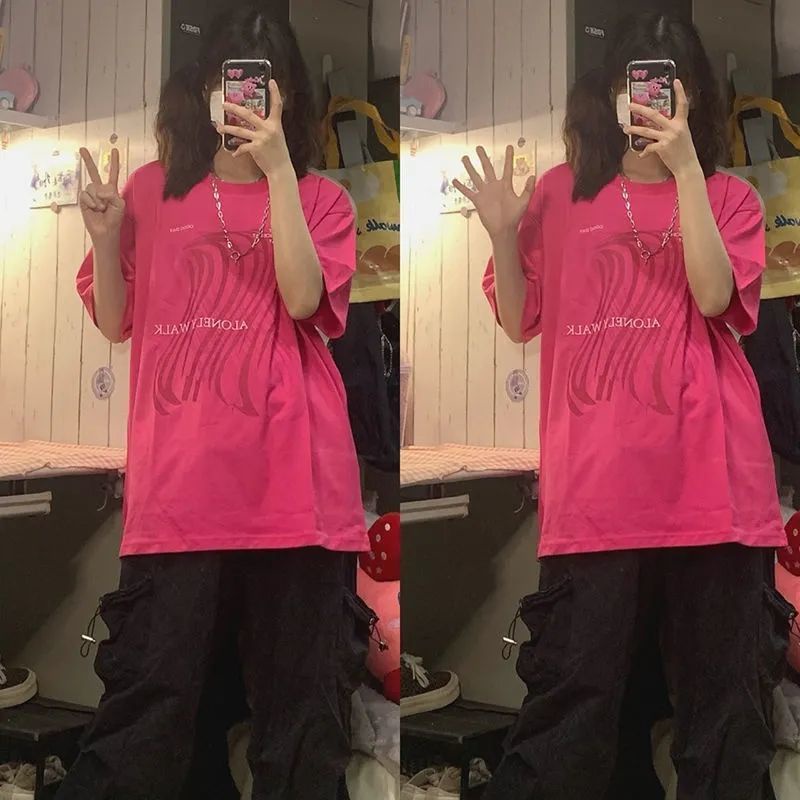 Áo thun cotton tay ngắn dáng rộng thời trang mùa hè phong cách Hàn Quốc xinh xắn cho nữ