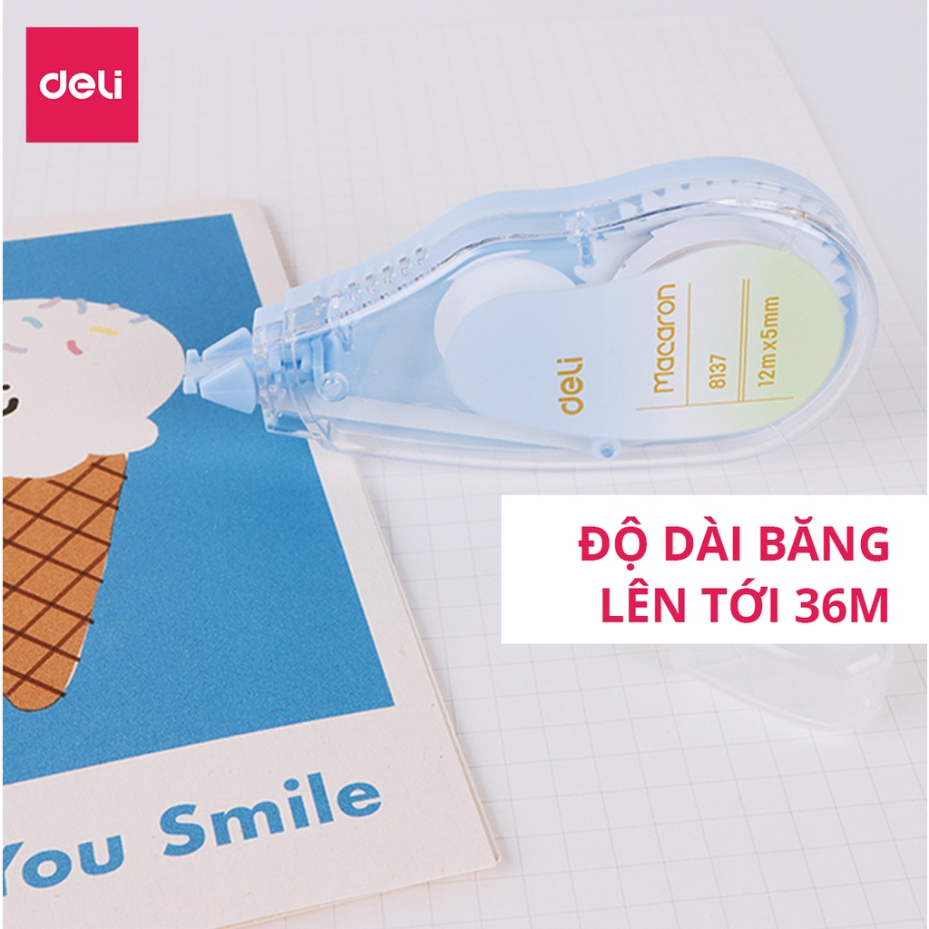 Bút xóa băng 12m Deli - Hình trái cây - Hồng/Xanh lá/Xanh dương - Set 3 chiếc - EH333