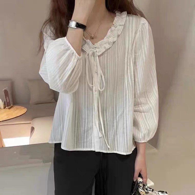 Áo babydoll trắng tay bèo cổ ren A 207 freeship 50k