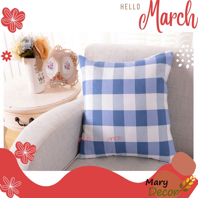 Gối tựa sofa Mary Decor - họa tiết Caro blue trắng to