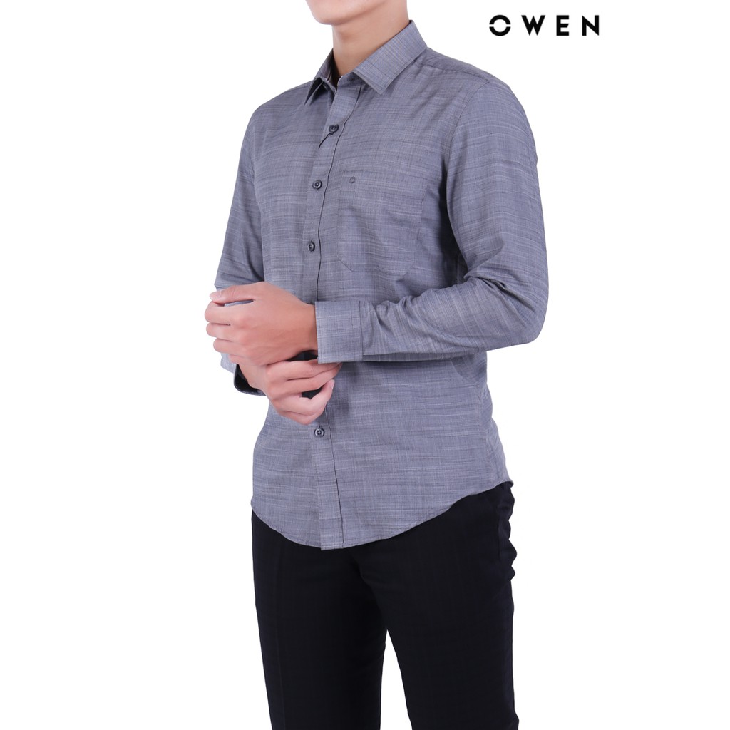 Áo sơ mi dài tay Owen Bamboo Slimfit có túi màu xám - AS20696DT